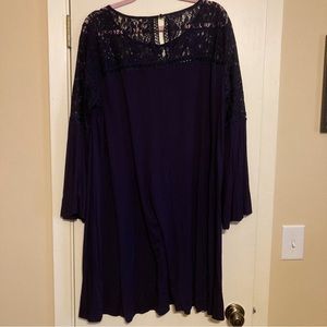 Just Found navy tunic dress with lace detail and bell long sleeve